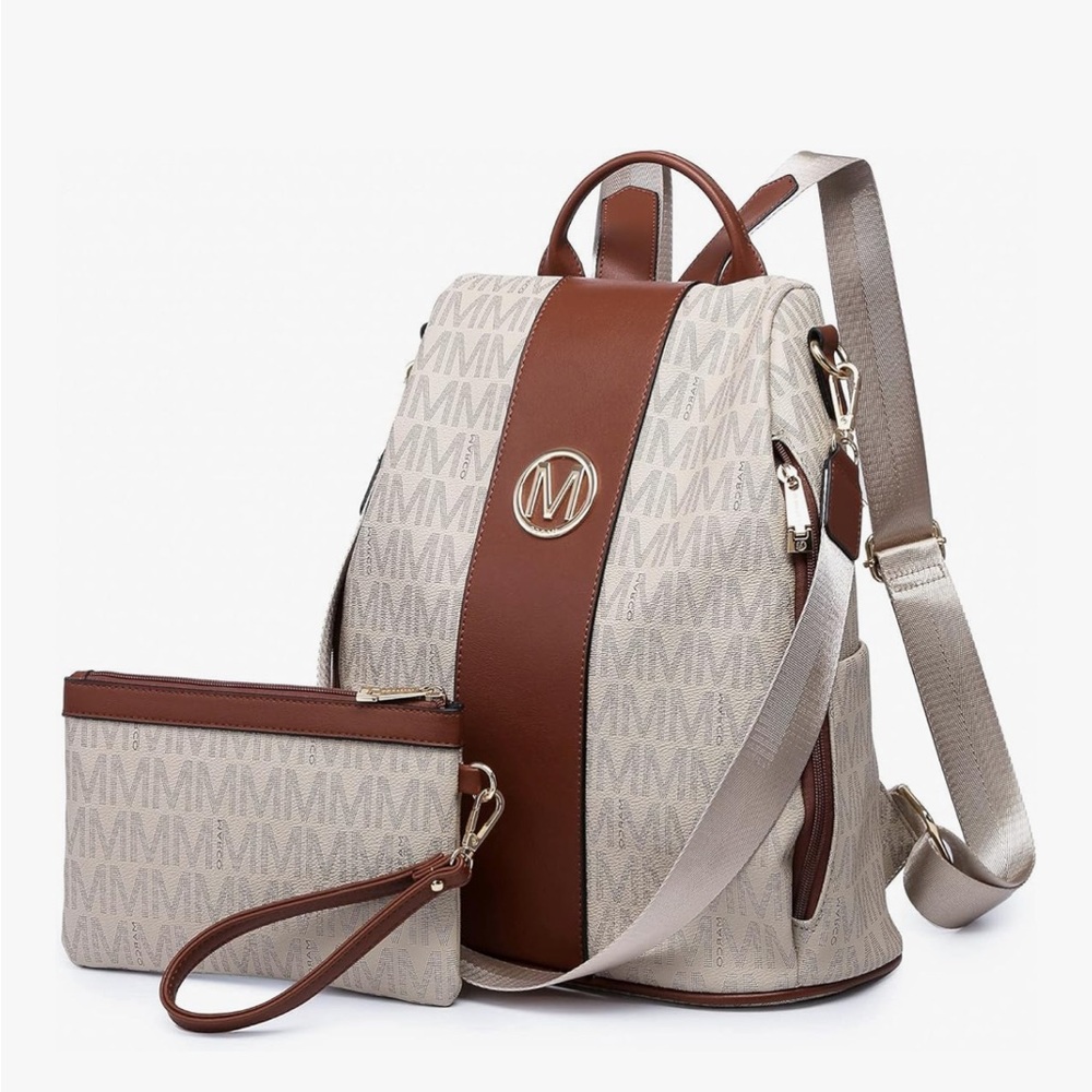 Elegant Brown and White Backpack Set